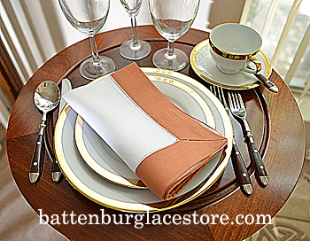 White Hemstitch Dinner Napkin with Burnt Orange border